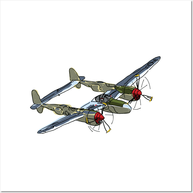 P-38 Lightning painting Wall Art by Dhanew